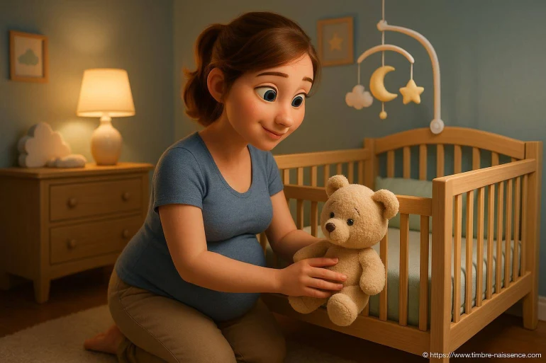 Femme enceinte préparant chambre bébé