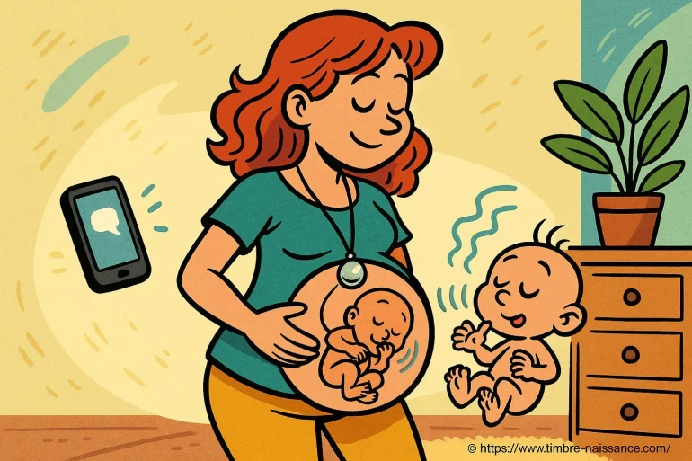 Femme enceinte communiquant avec bébé