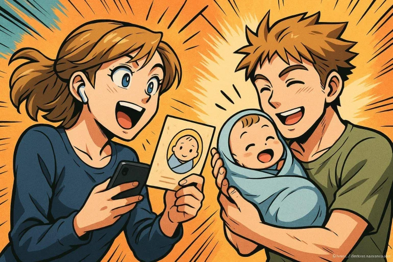 Parents heureux avec bébé et photo