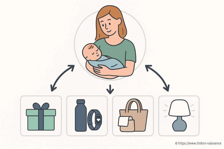 Mère tenant un bébé avec options cadeaux